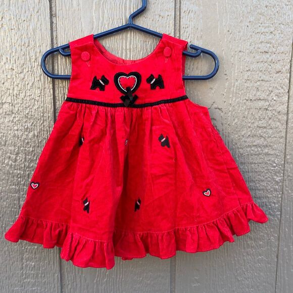 Other - Baby girl size 6-9 months red corduroy Dress w/ Scottish terrier dogs and hearts